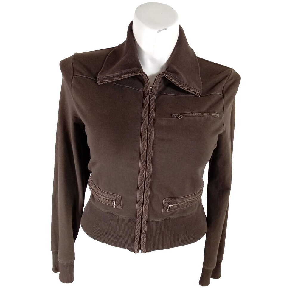 Ann Taylor Loft‎ Corduroy Jacket LARGE Brown Zip Trim Ribbed Collar Waist